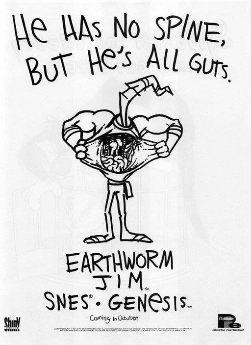 Earthworm Jim No Spine - All Guts! Video Game 1990s Print Advertisement Ad 1994