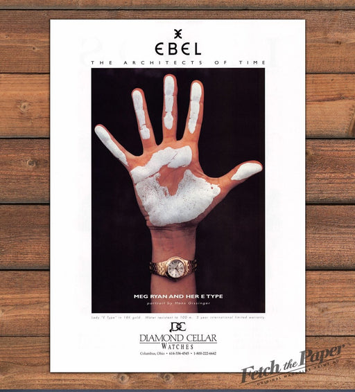 Ebel E Type Meg Ryan Hand Paint Cave Wall Gold Watch Print Ad 1999 1990s