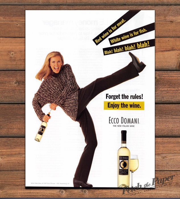 Ecco Domani Pinot Grigio Wine Woman High Kick Print Ad 1997 1990s