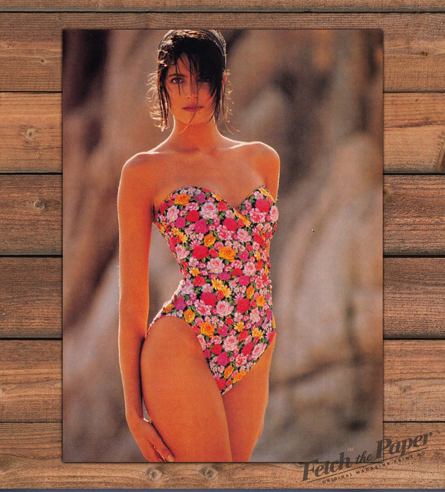 Floral Strapless One Piece Swimsuit Wet Hair Rocky Magazine Photo 1988 1980s