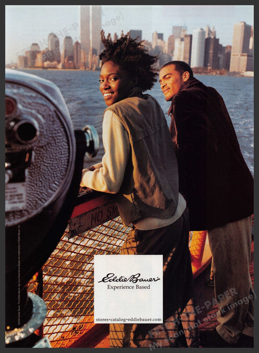 Eddie Bauer NYC Skyline WTC Twin Towers 2000s Print Advertisement Ad 2000 Fetch-the-Paper