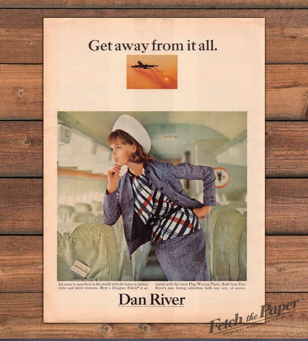 Dan River Fabrics Designer Fabric Airline Cabin Flag Plaids Print Ad 1965 1960s