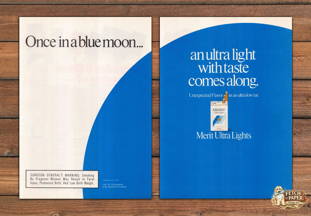 Merit Ultra Lights Once in a Blue Moon Cigarette Pack Print Ad 1991 1990s