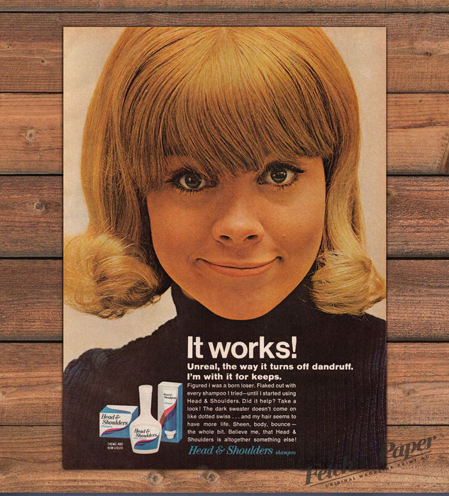 Head & Shoulders Shampoo Smiling Blonde Flip Hairdo It Works Print Ad 1965 1960s