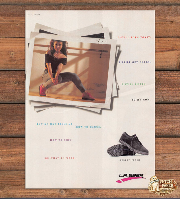 L.A. Gear Paula Abdul Street Flash Sneakers Off Shoulder Print Ad 1991 1990s