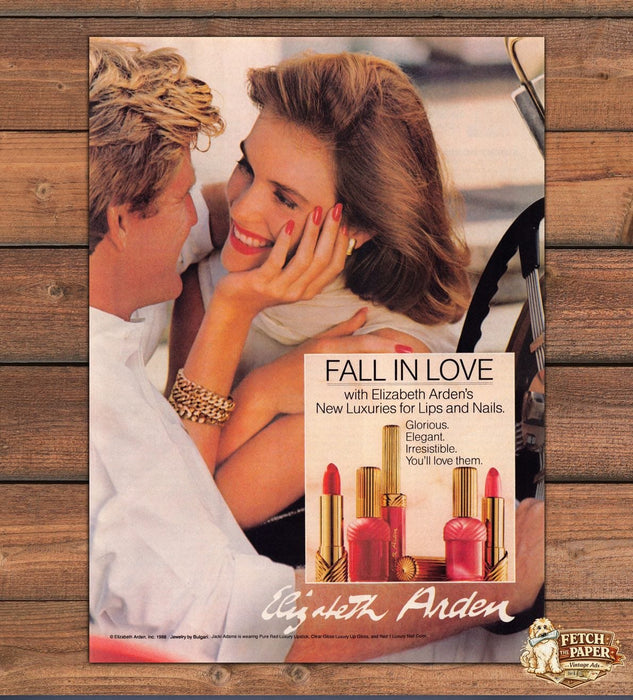 Elizabeth Arden Fall In Love Lipstick Nail Color Couple Print Ad 1988 1980s