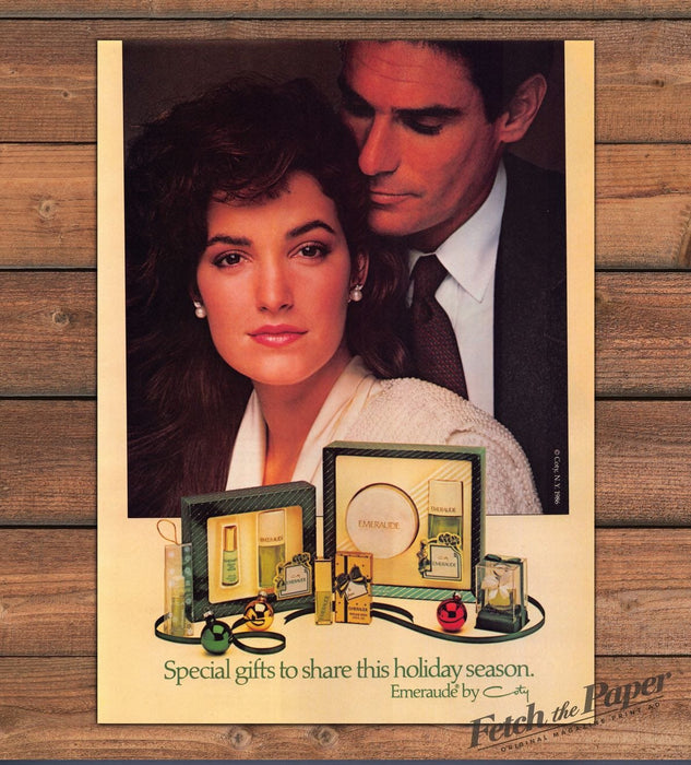Emeraude by Coty Holiday Gift Sets Couple Print Ad 1986 1980s