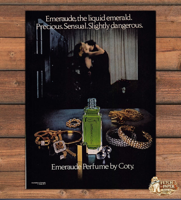 Emeraude by Coty Liquid Emerald Jewelry Diamonds Print Ad 1978 1970s
