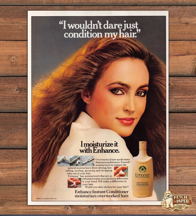 Enhance Instant Conditioner Overworked Hair Care Print Ad 1981 1980s