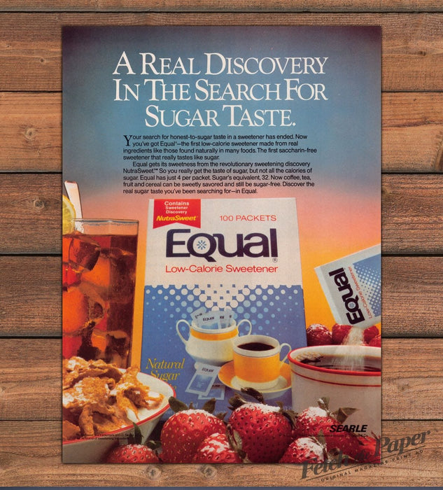 Equal Low Calorie Sweetener NutraSweet Iced Tea Strawberries Print Ad 1984 1980s