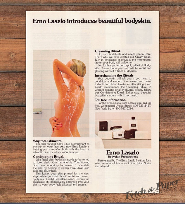 Erno Laszlo Bodyskin Shower Woman Skincare Print Ad 1980 1980s