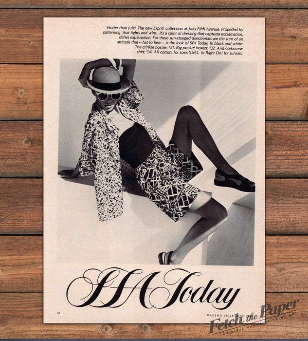 Esprit Black White Boxers Bustier Straw Hat Legs Print Ad 1985 1980s