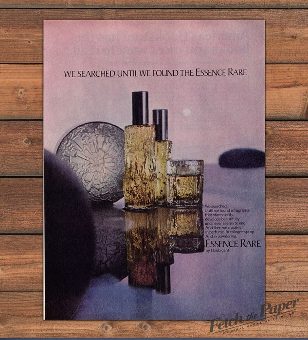 Essence Rare Houbigant Perfume Ice Sculpture Bottles Print Ad 1977 1970s