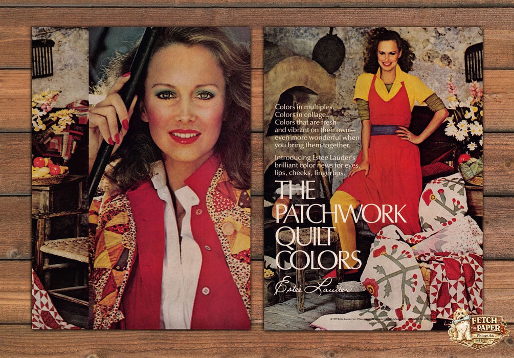 Estee Lauder Patchwork Quilt Colors Eyes Lips Cheeks Print Ad 1979 1970s (2pgs)
