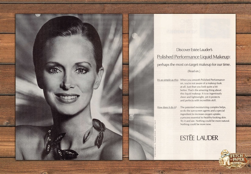 Estee Lauder Polished Performance Makeup Portrait Print Ad 1980 1980s (2pgs)