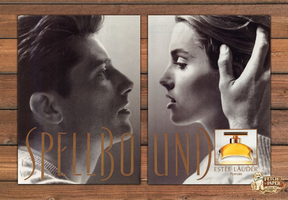 Estee Lauder Spellbound Perfume Couple Profile Print Ad 1991 1990s (2 pg)