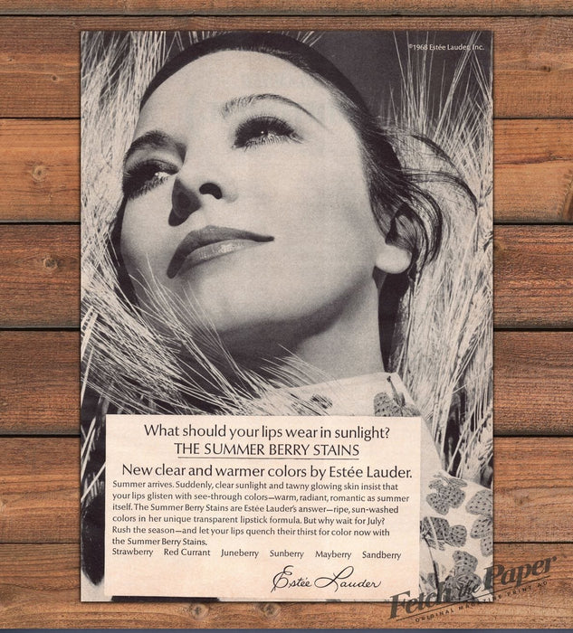 Estee Lauder Summer Berry Stains Lipstick Wheat Field Print Ad 1968 1960s