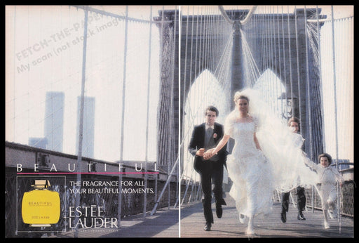 Estee Lauder Twin Towers Brooklyn Bridge 1980s Print Advertisement (2 pgs) 1988 Fetch the Paper!