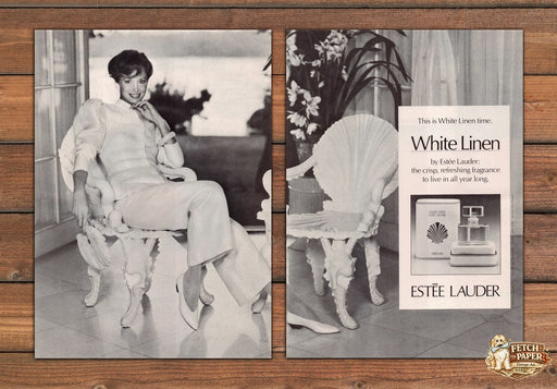 Estee Lauder White Linen Perfume Shell Chair Sunroom Print Ad 1981 1980s (2pgs)