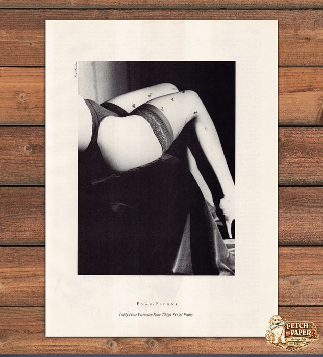 Evan-Picone Victorian Rose Thigh-Hi Panty Legs Black White Print Ad 1988 1980s
