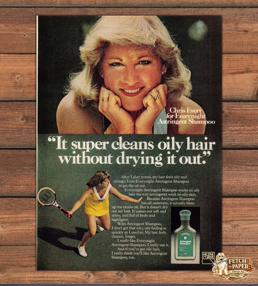 Everynight Astringent Shampoo Chris Evert Tennis Oily Hair Print Ad 1978 1970s