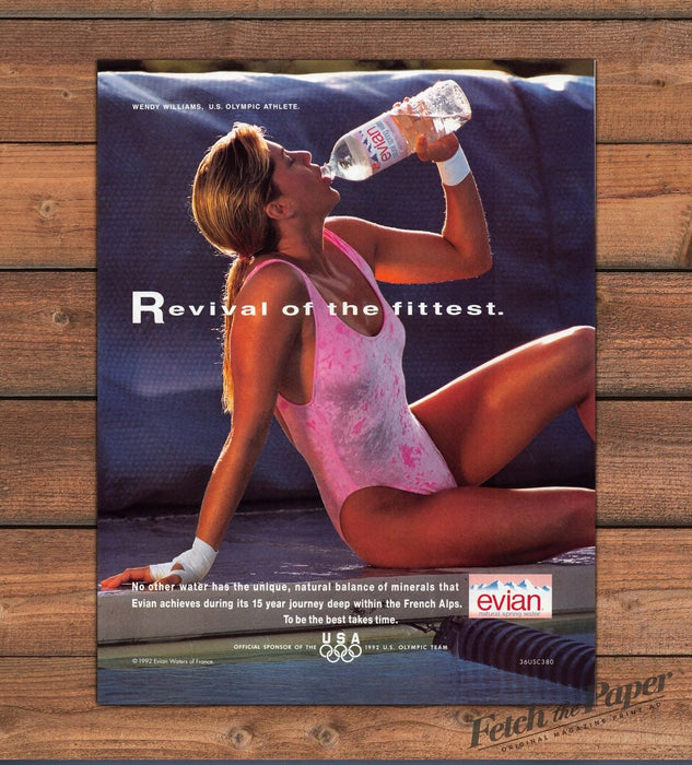 Evian Wendy Williams U.S. Olympic Athlete Sporty Glam Print Ad 1992 1990s