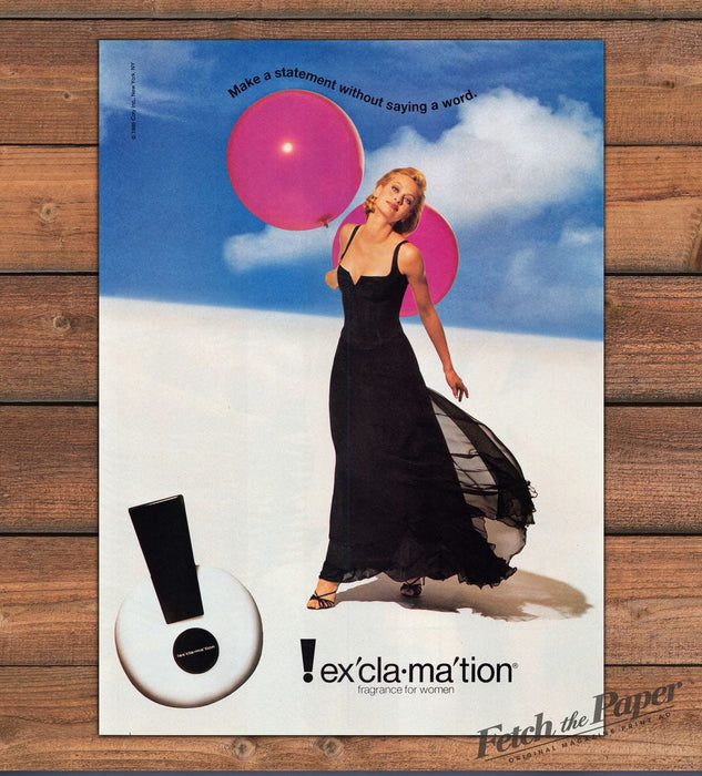 Exclamation Fragrance Women Coty Black Gown Pink Balloons Print Ad 1996 1990s