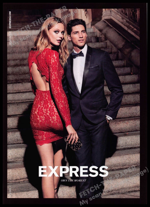 Express 2010s Magazine Print Ad 2013 Legs Behind Red Dress Couple Evening Out