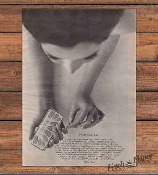 Eylure Press-On Fake Nails Bye Bye Ugly Nail Manicure Case Print Ad 1968 1960s