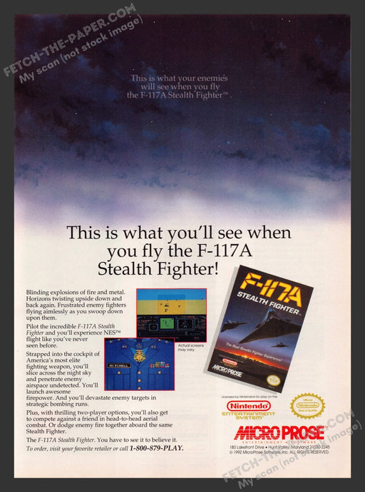 F-117A Stealth Fighter Video Game 1990s Print Advertisement Ad 1992