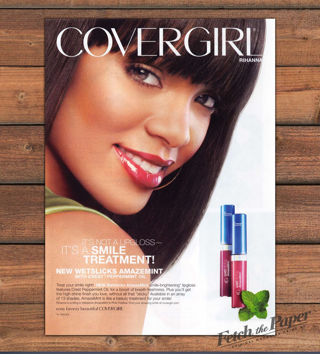 Covergirl Rihanna Wetslicks AmazeMint Lipgloss Pink Positive Print Ad 2008 2000s