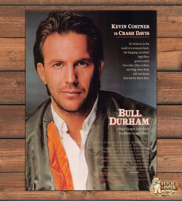 Bull Durham Kevin Costner Crash Davis Movie Print Ad 1988 1980s