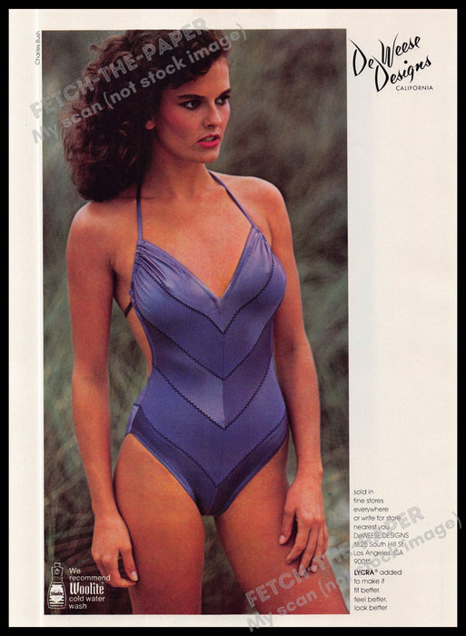 Deweese Designs Brunette Purple Swimsuit Legs 1980s Magazine Print Ad 1981