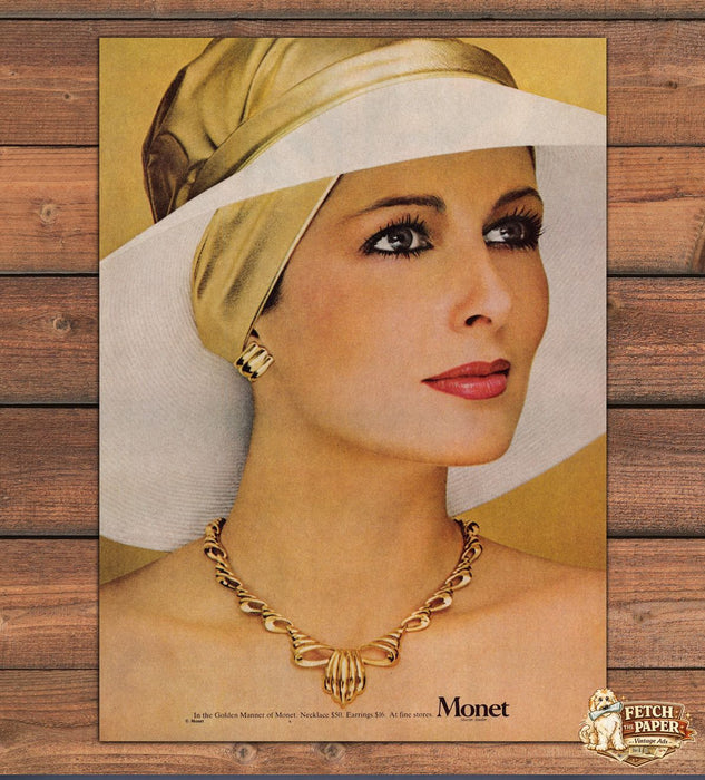 Monet Golden Manner Necklace Earrings Jewelry Print Ad 1981 1980s