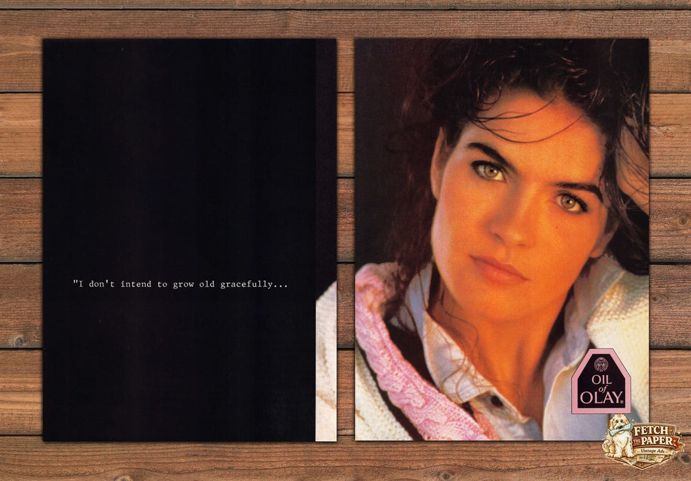 Oil of Olay Don't Intend to Grow Old Gracefully Print Ad 1988 1980s (2pgs)