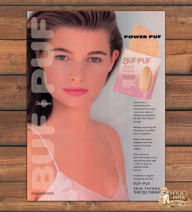 Buf-Puf Power Puf Facial Sponge Skincare Closeup Print Ad 1991 1990s