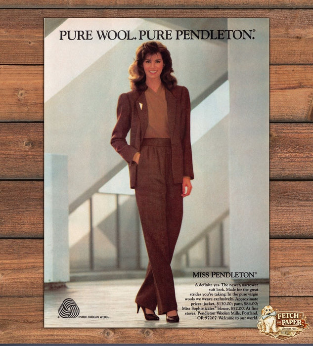 Pendleton Pure Wool Miss Pendleton Suit Big Hair Print Ad 1983 1980s