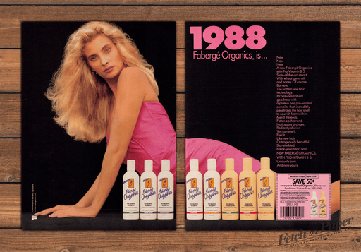 Faberge Organics Shampoo Blonde Big Hair Pink Print Ad 1988 1980s (2pgs)