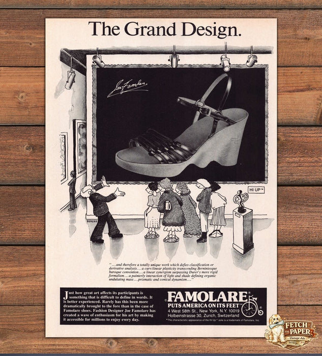 Famolare Grand Design Hi Up Wedge Sandal Gallery Art Print Ad 1978 1970s