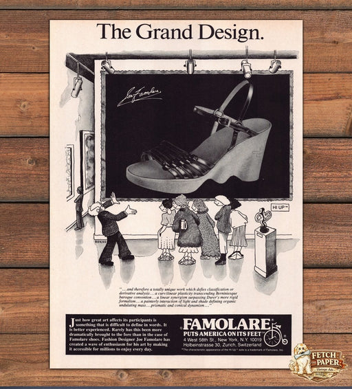 Famolare Grand Design Hi Up Wedge Sandal Gallery Art Print Ad 1978 1970s