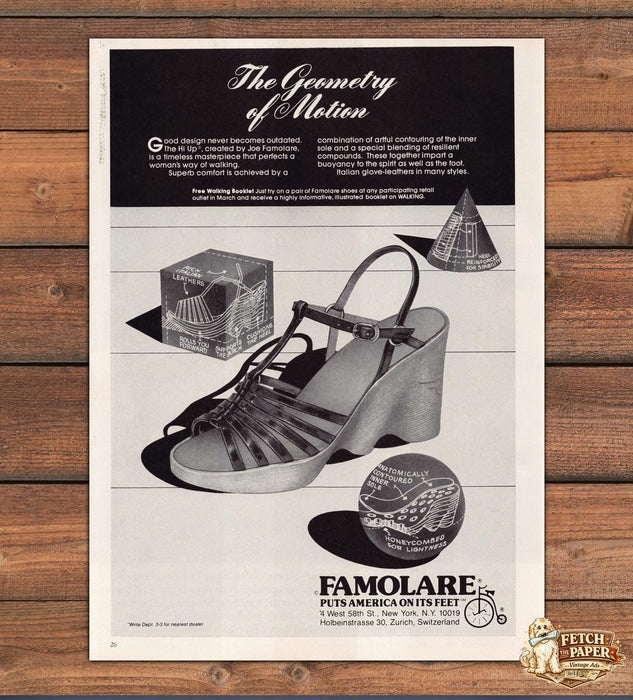 Famolare Hi Up Geometry of Motion Wedge Sandal Print Ad 1978 1970s