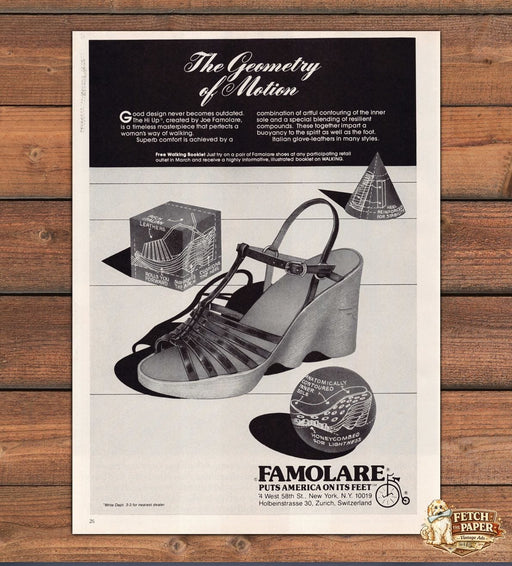 Famolare Hi Up Geometry of Motion Wedge Sandal Print Ad 1978 1970s