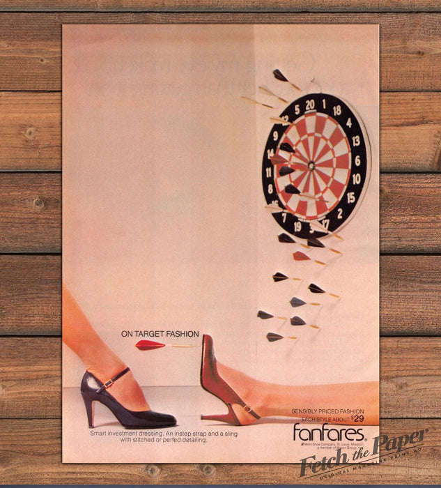 Fanfares Shoes 1980s Print Advertisement Ad 1980 "On target fashion" Legs