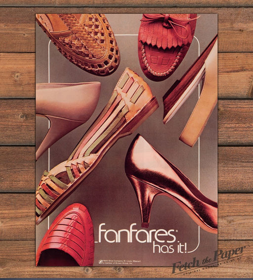 Fanfares Shoes Pumps Sandals Woven Leather Assorted Print Ad 1986 1980s