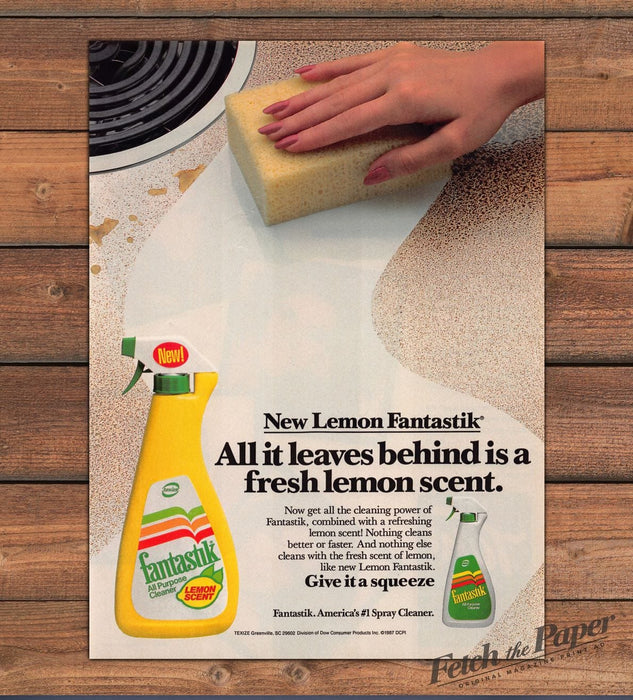 Fantastik Lemon Scent Spray Cleaner Sponge Stovetop Print Ad 1987 1980s