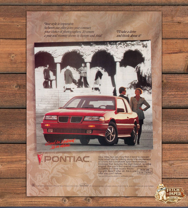 Pontiac Grand Am Excitement Red Sedan Couple Arches Print Ad 1991 1990s
