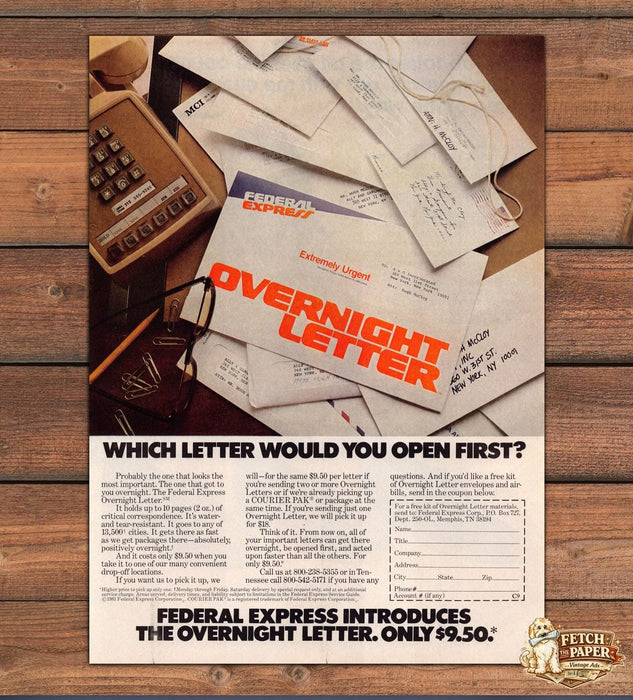 Federal Express Overnight Letter Extremely Urgent Business Print Ad 1981 1980s