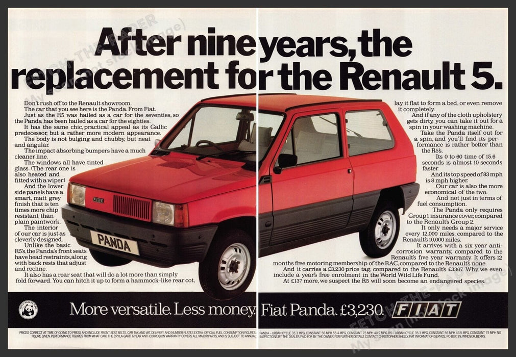 Fiat Panda Car 1980s Print Advertisement (2 pages) 1982 Fetch the Paper!