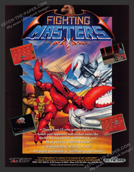 Fighting Masters Video Game 1990s Print Advertisement Ad 1992