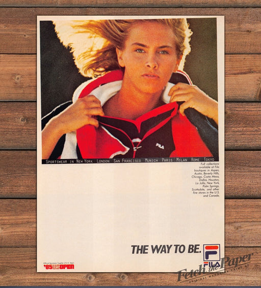 Fila Way To Be Windblown Blonde Red Navy Jacket US Open Print Ad 1985 1980s